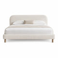 Lit double 160 x 200 cm avec cadre capitonne en polyester creme et tete de lit arrondie