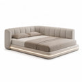 Lit capitonne avec eclairage LED 180 x 200 cm en polyester beige